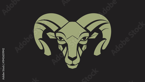 Stylized Ram Head with Majestic Horns and Intense Gaze.