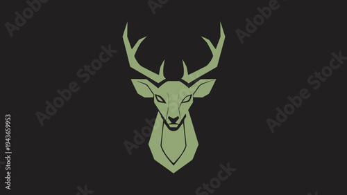 Stylized Green Deer Head with Antlers on Dark Background.