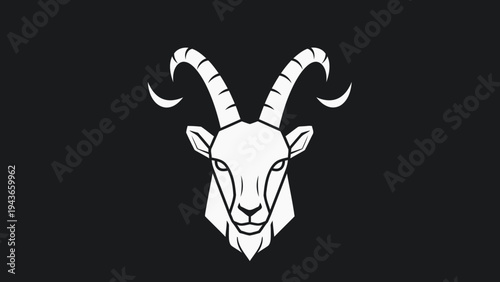 Stylized White Goat Head Emblem on Black Background.