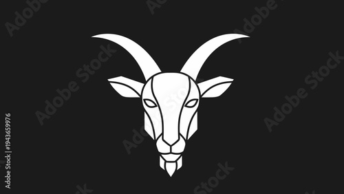 Stylized White Goat Head Emblem on Black Background.