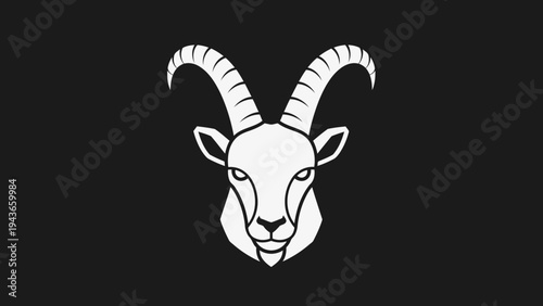 Stylized White Goat Head Emblem on Black Background.