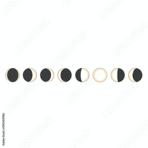 Sequence of crescent to gibbous phases of the moon shown in simple icons