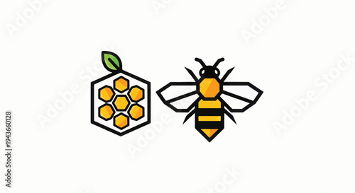 Bee and Honeycomb Cartoon Illustration Design.