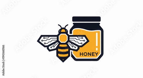Bee and Honey Jar Illustration Design.