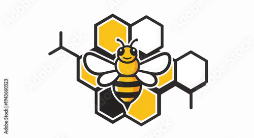 Bee on Honeycomb Yellow Black Striped.