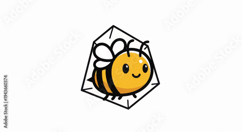 Cartoon Bee Character in Paper Cube.