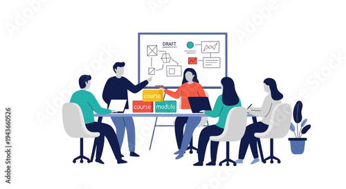 Team collaborating on a business strategy presentation.