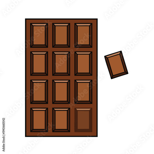 A simple illustration of a rectangular bar of chocolate with one piece detached