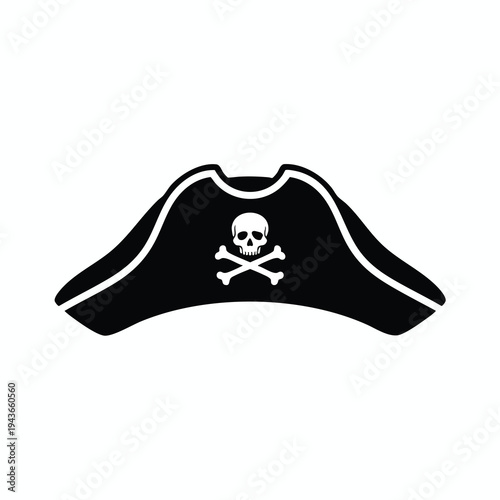 Black pirate hat with white skull and crossbones symbol