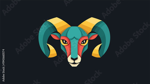 Stylized Ram Head Zodiac Symbol with Vibrant Colors.