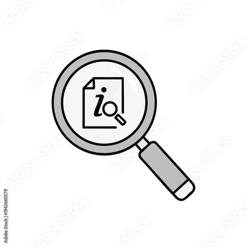 Magnifying glass examining document with info symbol