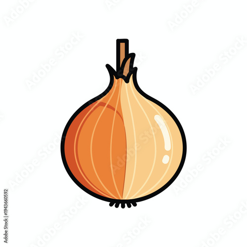 A simple graphic of a yellow onion with a brown stem