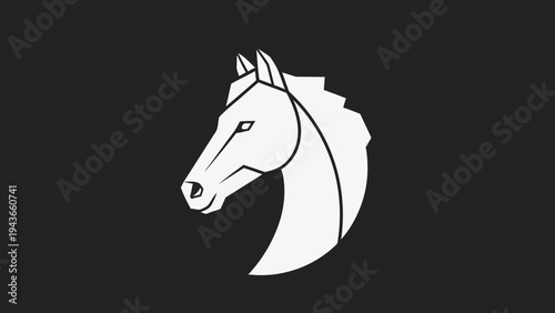 Stylized White Horse Head Silhouette on Dark Background.
