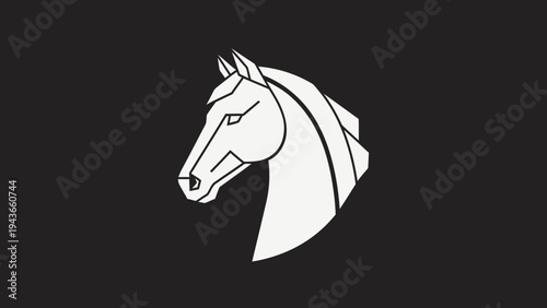 Stylized White Horse Head Silhouette on Dark Background.