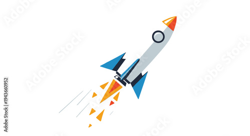 Vector rocket ship icon, colorful, launching upwards