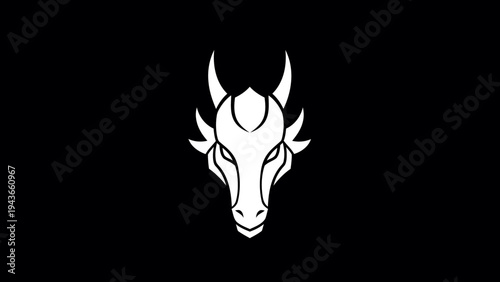 Stylized White Dragon Head Emblem on Black Background.