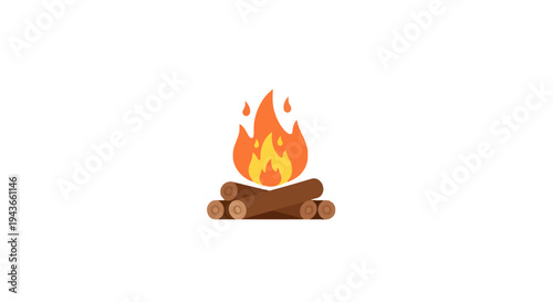 Vector campfire icon, flame, log, fire