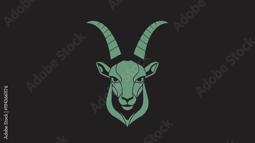 Stylized illustration of a goat head with long horns.