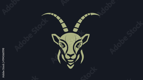 Stylized illustration of a goat head with prominent horns.