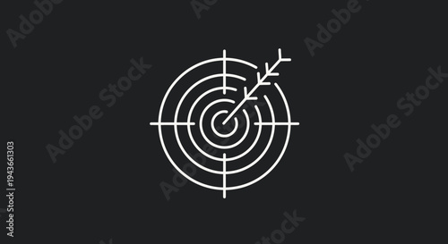 Targeted Aim Arrow Hitting Bullseye Center.