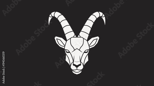 Stylized White Ibex Head Illustration on Dark Background.
