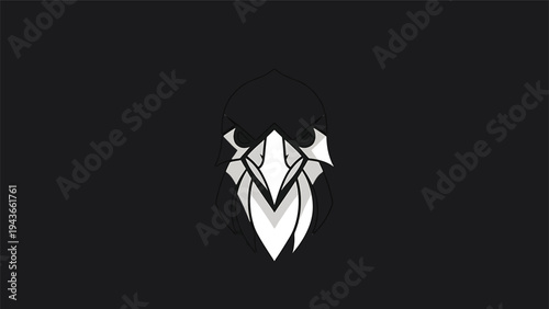 Stylized White Viking Helmet Emblem on Black Background.