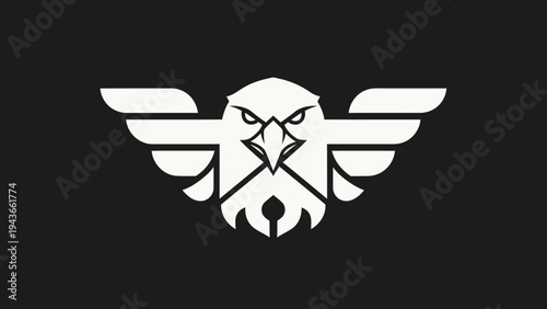 Stylized White Eagle Emblem with Wings Spread Wide.