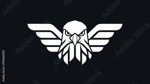 Stylized White Eagle Emblem with Wings Spread Wide.