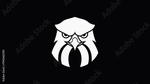 Stylized White Eagle Head Emblem on Black Background.