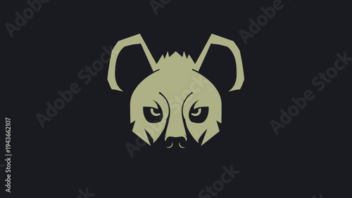 Stylized illustration of a hyena head with large ears and intense eyes.