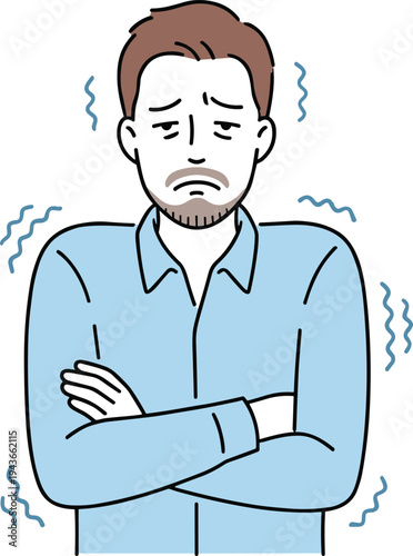 Cold sick man shivering with arms crossed, feeling freezing temperature and illness symptom concept illustration vector