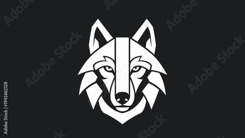 Stylized White Wolf Head Emblem on Black Background.