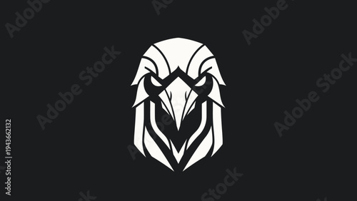 Stylized White Eagle Head Emblem on Black Background.