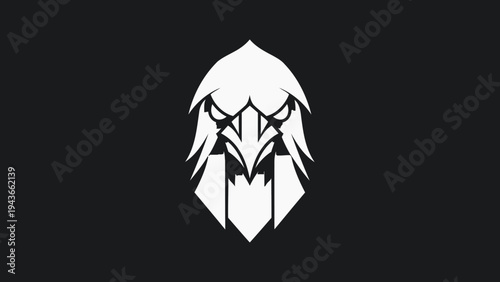 Stylized White Eagle Head Emblem on Black Background.