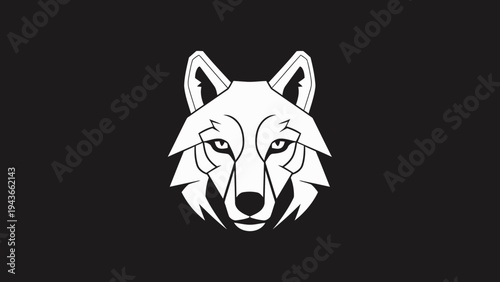 Stylized White Wolf Head Emblem on Black Background.