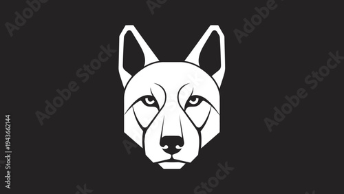 Stylized White Wolf Head Emblem on Black Background.
