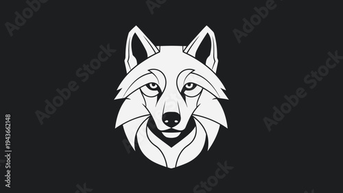Stylized White Wolf Head Emblem on Black Background.