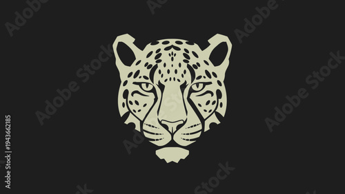 Stylized illustration of a leopards face with intricate details.