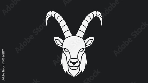 Stylized illustration of a majestic ibex head with large curved horns.