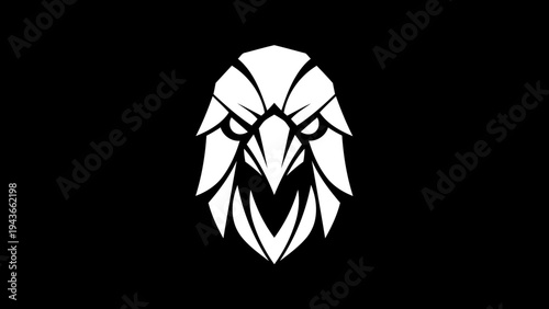 Stylized White Eagle Head Emblem on Black Background.