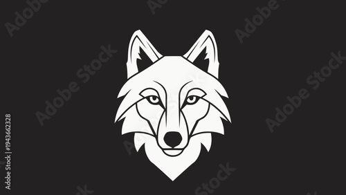 Stylized White Wolf Head Illustration on Dark Background.