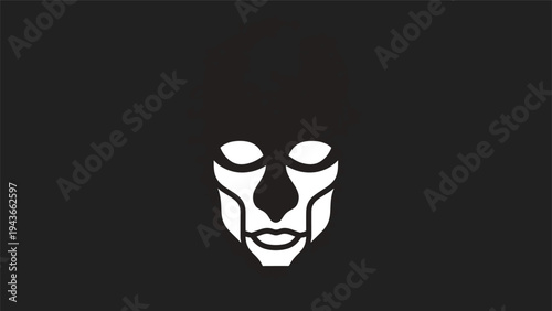 Stylized White Lion Face Logo on Black Background.