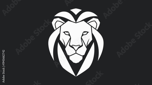 Stylized White Lion Head Emblem on Black Background.