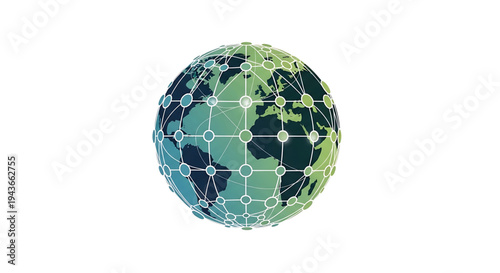Abstract digital earth globe representing global network connectivity, data exchange, and worldwide communication infrastructure, symbolizing modern technological integration