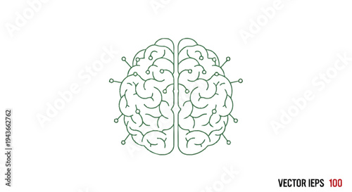 Stylized Outline of Human Brain with Connections.