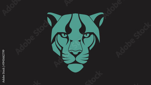 Stylized Teal Cheetah Head Logo Design on Black Background.