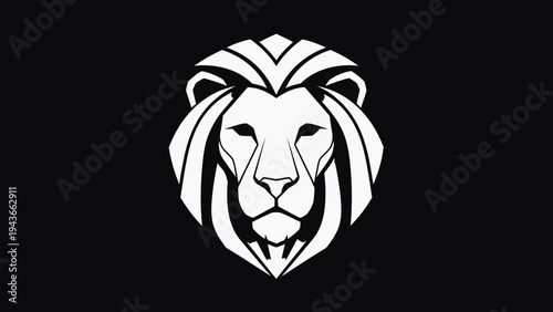 Stylized White Lion Head Emblem on Black Background.