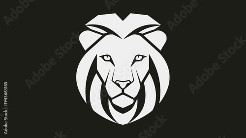 Stylized White Lion Head Emblem on Dark Background.