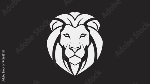 Stylized White Lion Head Emblem on Dark Background.