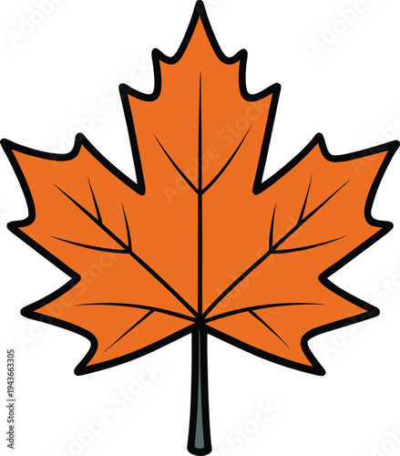Single orange maple leaf autumn color simple fall vector illustration EPS PNG file